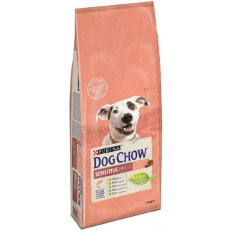 Суха храна DOG CHOW ADULT SENSITIVE за чувствителни кучета над 12 м. със сьомга, 14 kg