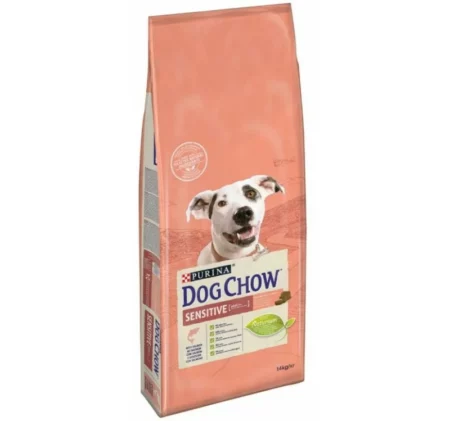 Суха храна DOG CHOW ADULT SENSITIVE за чувствителни кучета над 12 м. със сьомга, 14 kg