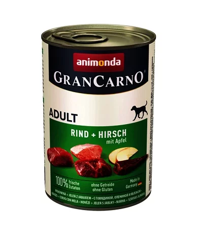 Консерва GRANCARNO ADULT BEEF AND DEER WITH APPLE за кучета над 12 м. с говеждо, елен и ябълки, 400 g