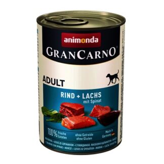 Консерва GRANCARNO ADULT BEEF AND SALMON WITH SPINACH за кучета над 12 м. с говеждо, сьомга и спанак, 400 g