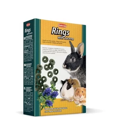 Допълваща храна за зайци и гризачи PADOVAN RINGS WITH LUCERNE люцерна, 150 g