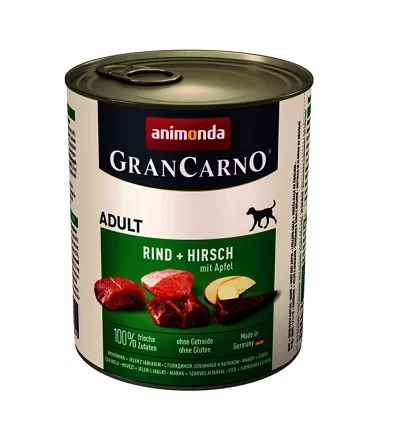 Консерва GRANCARNO ADULT BEEF AND DEER WITH APPLE за кучета над 12 м. с говеждо, елен и ябълки, 800 g