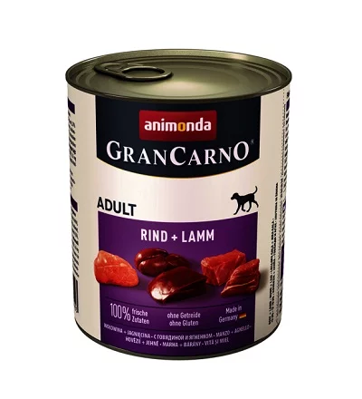 Консерва GRANCARNO ADULT BEEF AND LAMB за кучета над 12 м. с говеждо и агне, 800 g