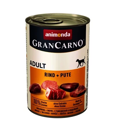 Консерва GRANCARNO ADULT BEEF AND TURKEY за кучета над 12 м. с говеждо и пуйка, 400 g