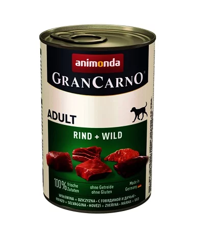 Консерва GRANCARNO ADULT BEEF AND GAME за кучета над 12 м. с говеждо и дивеч, 400 g