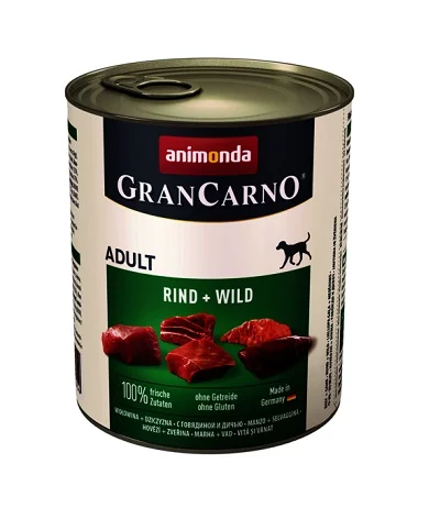 Консерва GRANCARNO ADULT BEEF AND GAME за кучета над 12 м. с говеждо и дивеч, 800 g