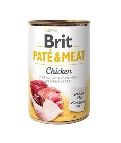 Консерва BRIT PATE & MEAT CHICKEN за кучета над 12 м, хапки в пастет, пиле, 6 x 400 g