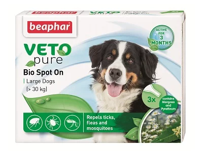 Репелентни капки за кучета от едри породи BEAPHAR VETO PURE BIO SPOT ON DOG, 3 бр