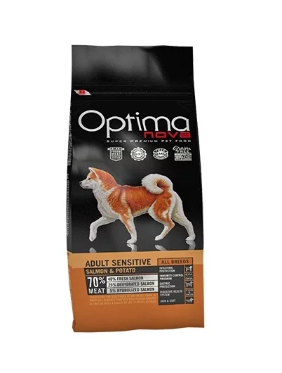 Суха храна OPTIMA NOVA ADULT SENSITIVE SALMON & POTATO за кучета над 12 с чувствителен стомах, сьомга и картофи