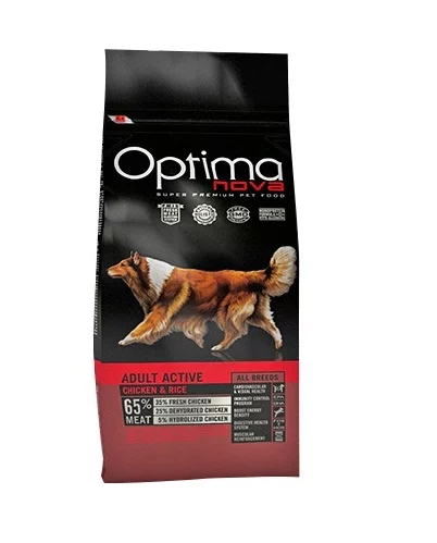 Суха храна OPTIMA NOVA ADULT ACTIVE CHICKEN & RICE за активни кучета над 12 м, пиле и ориз, 12 kg