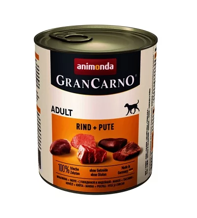 Консерва GRANCARNO ADULT BEEF AND TURKEY за кучета над 12 м. с говеждо и пуйка, 800 g
