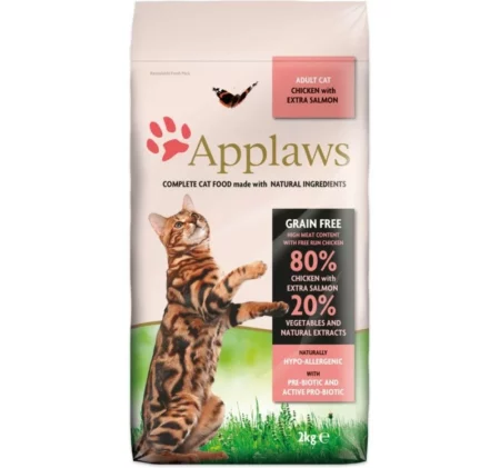 Applaws Adult Chicken with Extra Salmon - пълноценна храна с пилешко месо и сьомга, за котки над 12 месечна възраст 0.400 kg