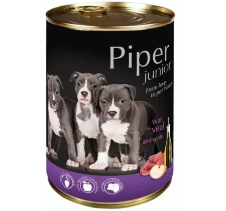 Консерва PIPER JUNIOR VEAL AND APPLE за кучета до 12 м. с телешко и ябълки, 400 g