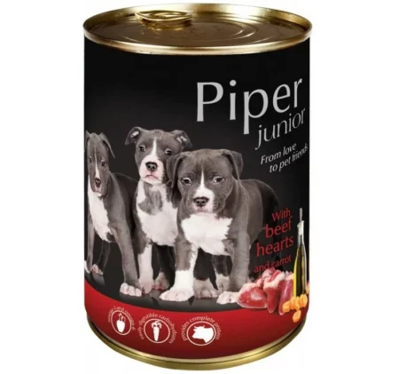 Консерва PIPER JUNIOR BEEF HEARTS AND CARROT за кучета до 12 м. със сърца и моркови, 400 g