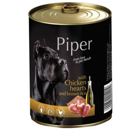 Консерва PIPER ADULT CHICKEN HEARTS AND BROWN RICE за кучета над 12 м. с пилешки сърца и ориз, 400 g