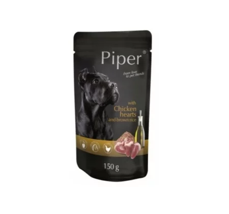 Пауч PIPER ADULT CHICKEN HEARTS AND BROWN RICE за кучета над 12 м. с пилешки сърца и ориз, 150 g