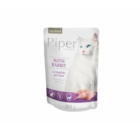 Пауч за кастрирани котки PIPER Sterilized без зърно със заек, 100 гр