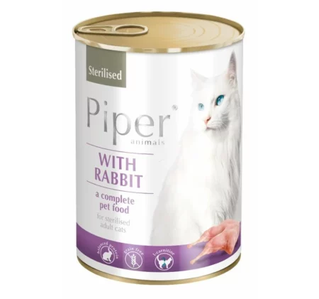 Консерва за кастрирани котки PIPER sterilized без зърно със заек, 55% месо и месни продукти, 400 гр