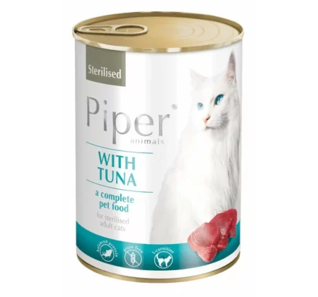 Консерва за кастрирани котки PIPER sterilized без зърно с 45% месо и месни продукти, 10% риба тон, 400 гр