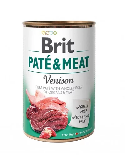 Консерва BRIT PATE & MEAT VENISON за кучета над 12 м, хапки в пастет, еленско, 6 х 400 g