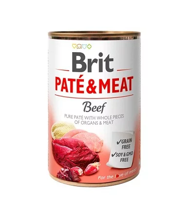 Консерва BRIT PATE & MEAT BEEF за кучета над 12 м, хапки в пастет, говеждо, 6 х 400 g