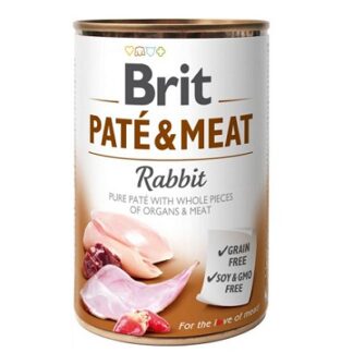Консерва BRIT PATE & MEAT RABBIT за кучета над 12 м, хапки в пастет, заек, 6 х 400 g