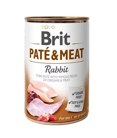 Консерва BRIT PATE & MEAT RABBIT за кучета над 12 м, хапки в пастет, заек, 6 х 400 g