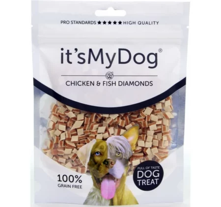 Лакомство ITS MY DOG CHICKEN & FISH DIAMANDS GRAIN FREE пиле и риба диамант, 85 g