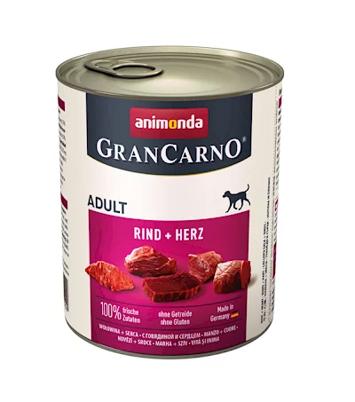 Консерва GRANCARNO ADULT BEEF AND HEART за кучета над 12 м. с говеждо и сърца, 800 g