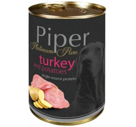 Консерва PIPER PLATINUM PURE TURKEY WITH POTATOES монопротеин за кучета над 12 м. с пуйка и картофи, 400 g