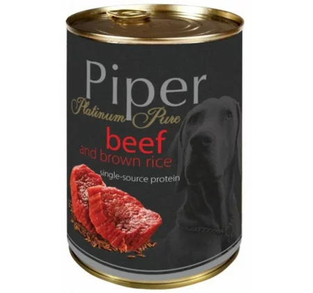 Консерва PIPER PLATINUM PURE BEEF AND BROWN RICE монопротеин за кучета над 12 м. с говеждо, 400 g