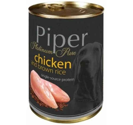 Консерва PIPER PLATINUM PURE CHICKEN AND BROWN RICE монопротеин за кучета над 12 м. с пиле, 400 g