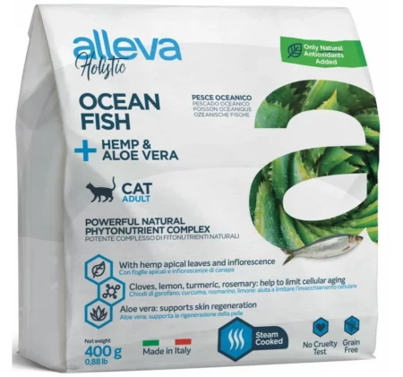 Суха храна ALLEVA HOLISTIC OCEAN FISH + HEMP & ALOE VERA ADULT за котки над 12 м, 400 g