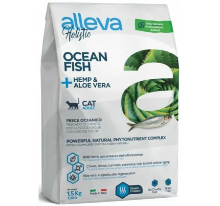 Суха храна ALLEVA HOLISTIC OCEAN FISH + HEMP & ALOE VERA ADULT за котки над 12 м, 1.5 kg