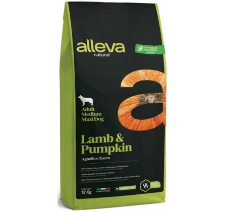 Суха храна ALLEVA NATURAL LAMB & PUMPKIN ADULT MEDIUM/MAXI за едри и средни породи над 12 м, 12 kg