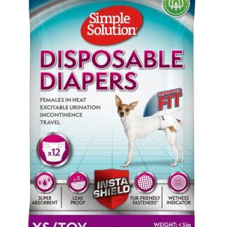 Еднократни памперси за женски кучета SIMPLE SOLUTION DISPOSABLE FEMALE DOG DIAPERS TOY/XS, 12 броя