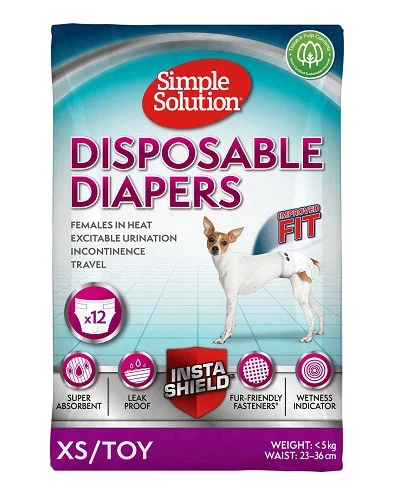 Еднократни памперси за женски кучета SIMPLE SOLUTION DISPOSABLE FEMALE DOG DIAPERS TOY/XS, 12 броя
