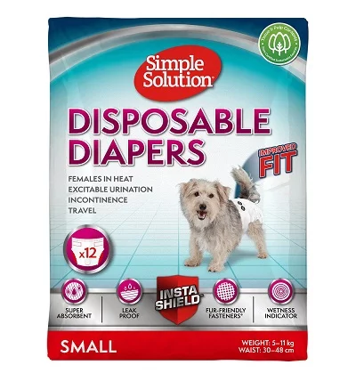 Еднократни памперси за женски кучета SIMPLE SOLUTION DISPOSABLE FEMALE DOG DIAPERS SMALL, 12 броя
