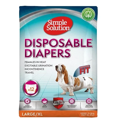 Еднократни памперси за женски кучета SIMPLE SOLUTION DISPOSABLE FEMALE DOG DIAPERS LARGE/XL, 12 броя