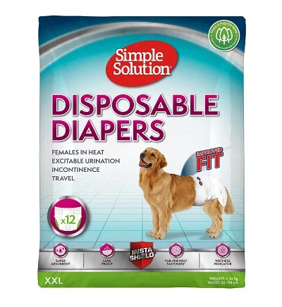 Еднократни памперси за женски кучета SIMPLE SOLUTION DISPOSABLE FEMALE DOG DIAPERS XXL, 12 броя