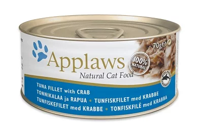 Консерва APPLAWS TUNA FILLET WITH CRAB за котки над 1 г, риба тон и раци в бульон, 70 g