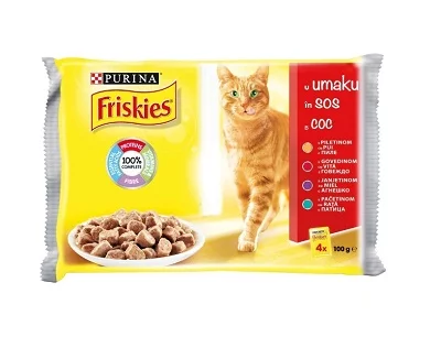 Пауч мултипак FRISKIES ADULT за котки над 1 г, микс месо 4 x 100 g
