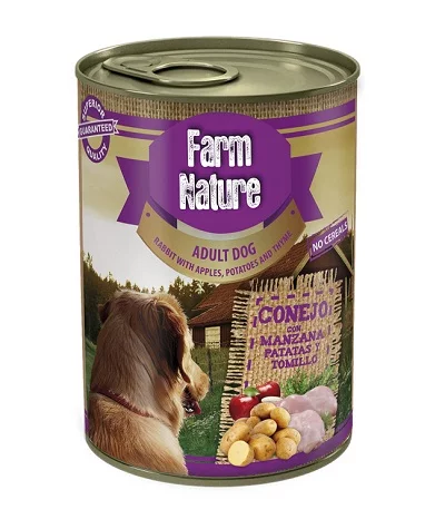 Консерва FARM NATURE RABBIT WITH POTATOES APPLES AND THYME за кучета над 12 м, заек с картофи, 400 g