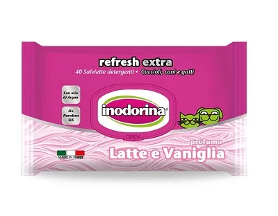 Мокри кърпички INODORINA REFRESH EXTRA MILK AND VANILLA, мляко и ванилия и арганово масло, 40 бр.