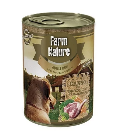Консерва FARM NATURE GOOSE WITH BROCCOLI AND CARROTS за кучета над 12 м, гъска с броколи и моркови, 400 g