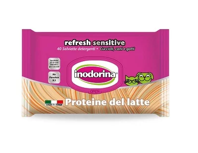 Мокри кърпички INODORINA REFRESH SENSITIVE WITH MILK PROTEINS, с млечен протеин за чувствителна кожа, 40 бр.
