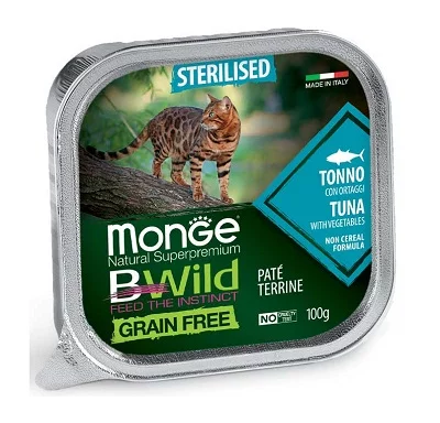 Пастет MONGE BWILD STERILISED PATE TUNA WITH VEGETABLES за кастрирани котки, пастет с риба тон, 100 g