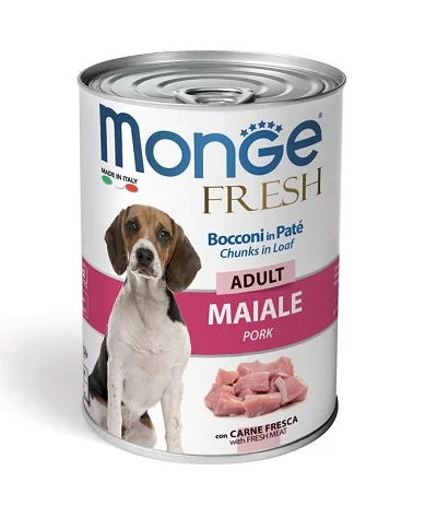 Консерва MONGE FRESH ADULT CHUNKS IN LOAF WITH PORK за кучета над 12 м със свинско, 400 g