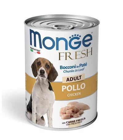 Консерва MONGE FRESH ADULT CHUNKS IN LOAF WITH CHICKEN за кучета над 12 м с пиле, 400 g