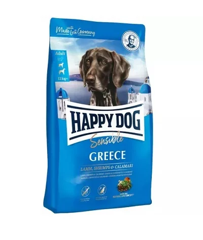 Суха храна HAPPY DOG SUPREME SENSIBLE GREECE за чувствителни кучета средни и едри породи с агне, скариди и калмари